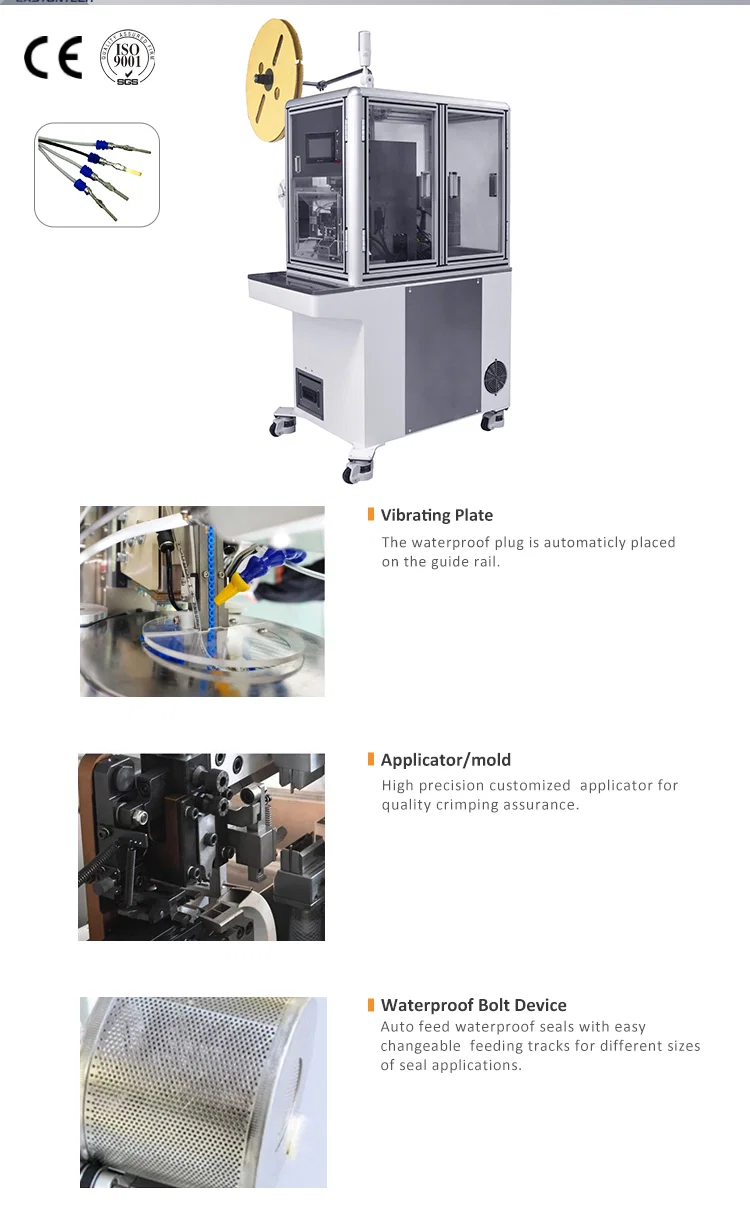 Semi automatic wire stripping seal insertion terminal crimping machine , sheathed cable seal loading machine Halbautomatische Crimpmaschine zum Einsetzen von Abisolierdichtungen, Crimpmaschine für ummantelte Kabeldichtungen